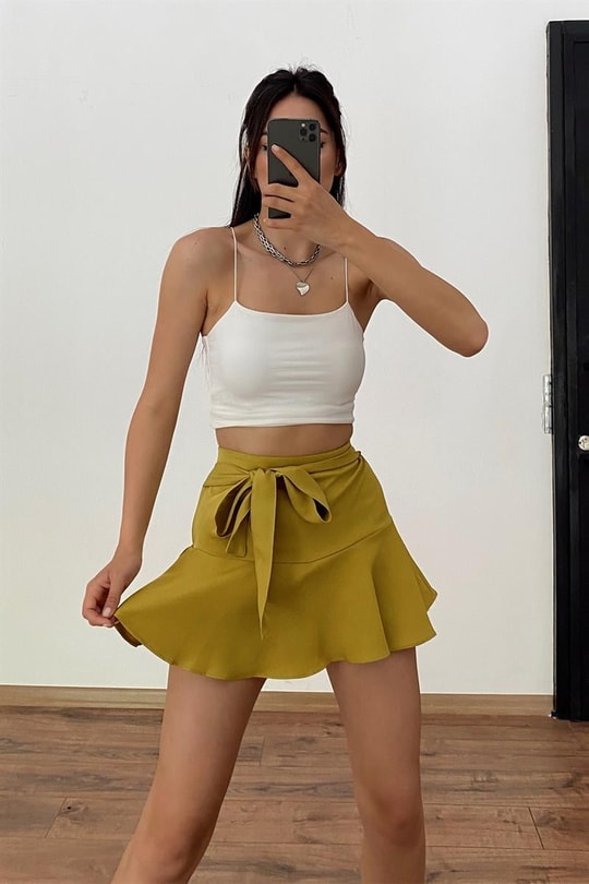 Basic İp Askılı Crop Top Beyaz
