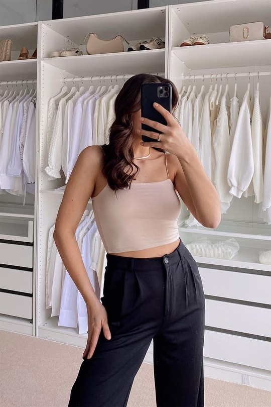 Basic İp Askılı Crop Top Taş