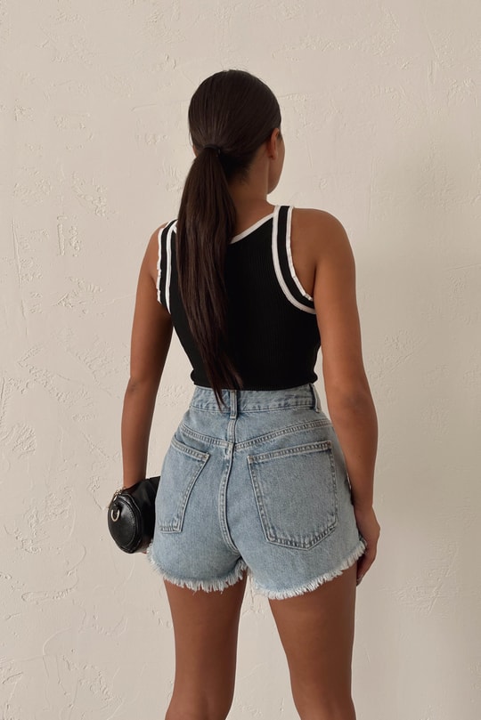 Çift Şeritli Crop Top Siyah