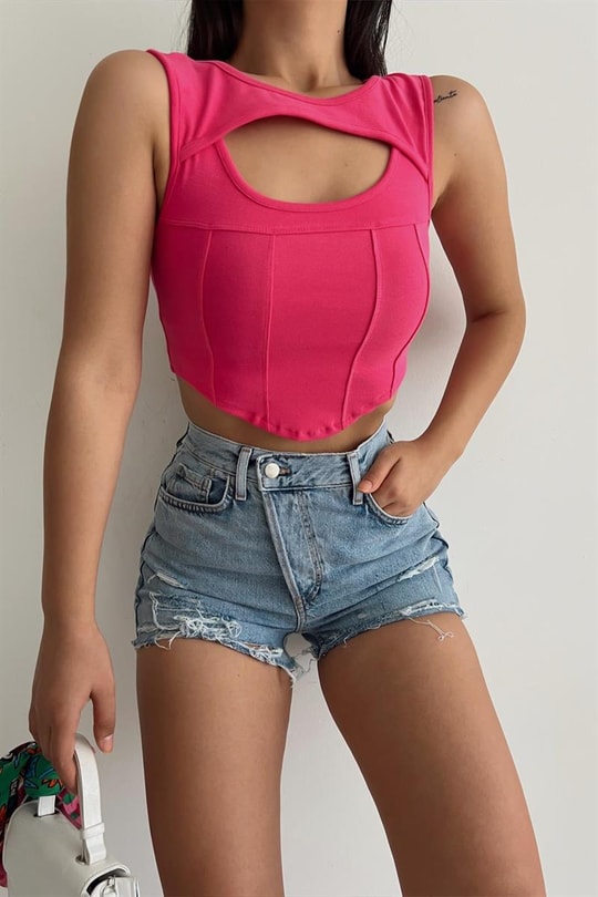 Cut Out Korsaj Top Fuşya