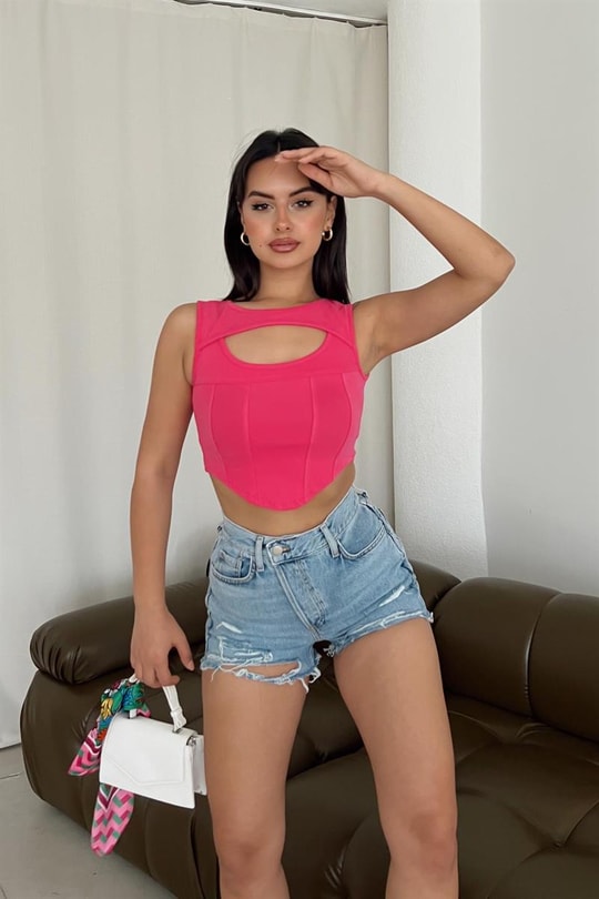 Cut Out Korsaj Top Fuşya