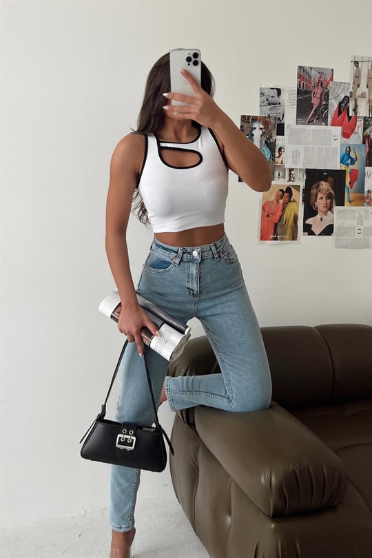Duo Cut Out Crop Top Beyaz