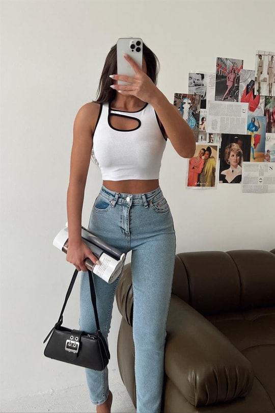 Duo Cut Out Crop Top Beyaz
