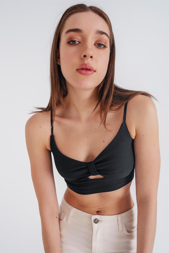 Fitilli Baret Crop Siyah
