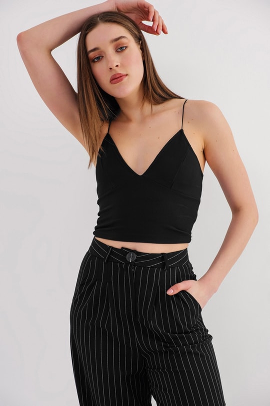Fitilli Baret Detaylı Büstiyer Siyah