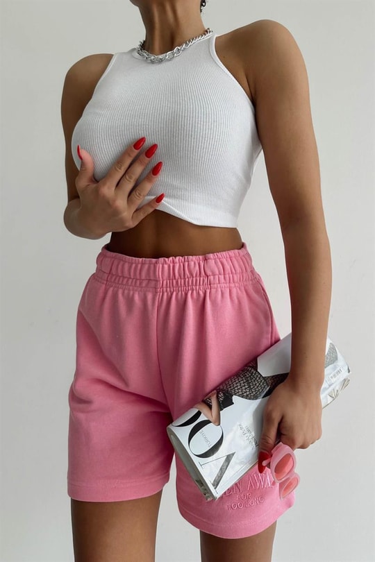 Fitilli Crop Atlet Beyaz