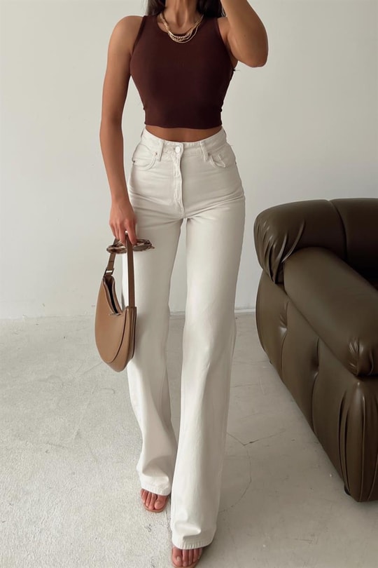 Fitilli Crop Atlet Kahve