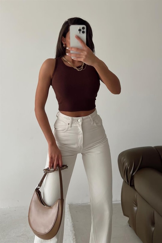 Fitilli Crop Atlet Kahve