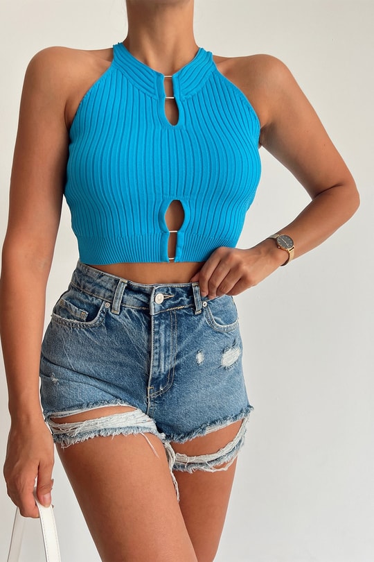 Fitilli Cut Out Crop Top Mavi