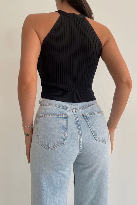 Fitilli Cut Out Crop Top Siyah