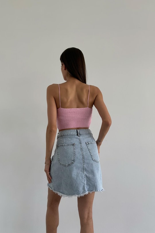 Fiyonk Detaylı Triko Top Pembe