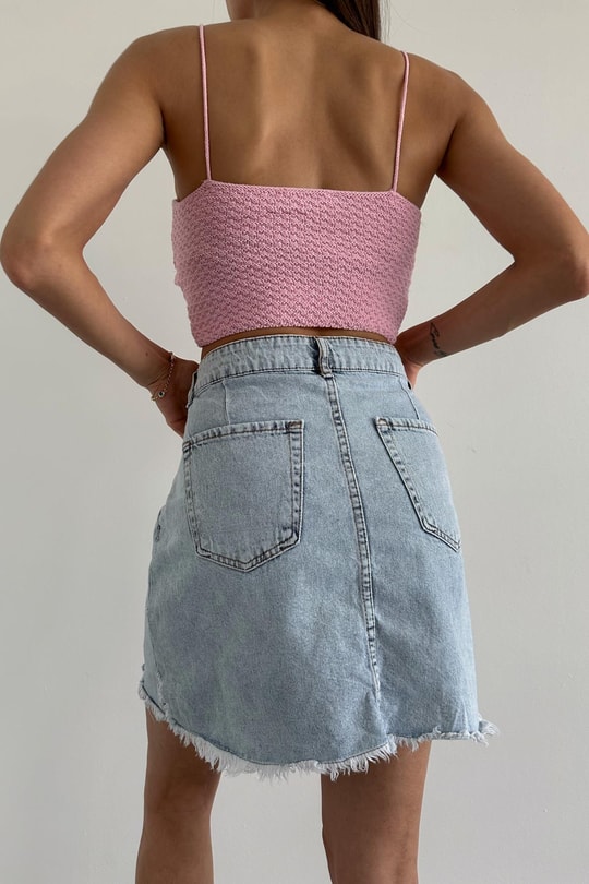Fiyonk Detaylı Triko Top Pembe