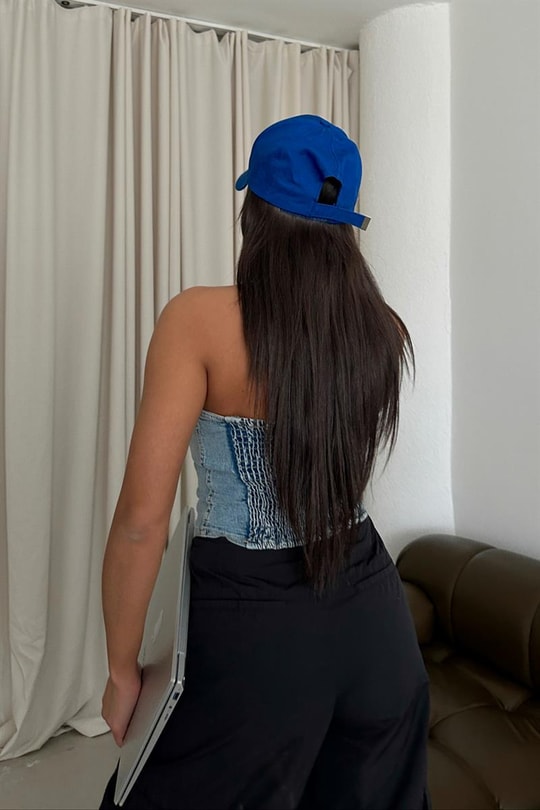Gipe Detay Straplez Top Mavi