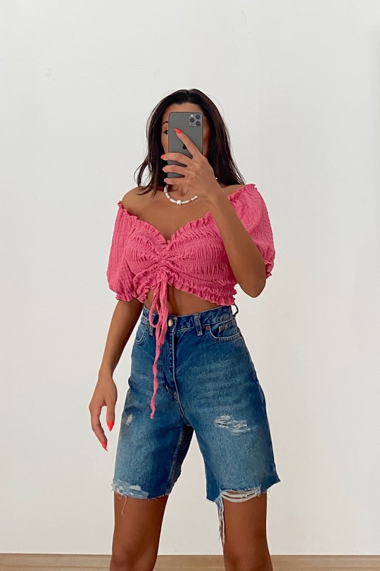 Gipeli Balon Kol Cutest Top Pembe