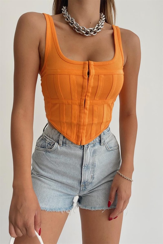 Gizli Fermuar Korse Top Oranj