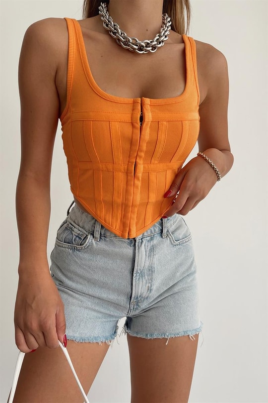 Gizli Fermuar Korse Top Oranj