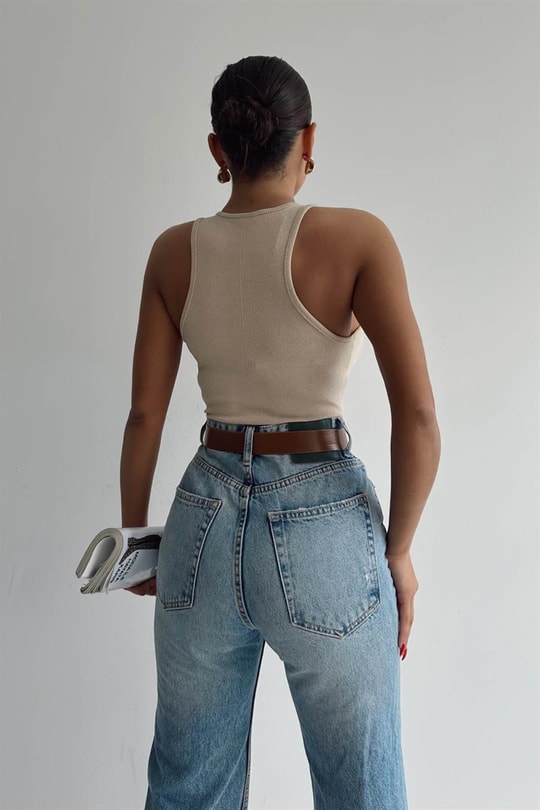 Halter Yaka Crop Atlet Bej