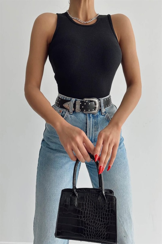 Halter Yaka Crop Atlet Siyah