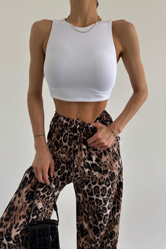 Halter Yaka Crop Beyaz