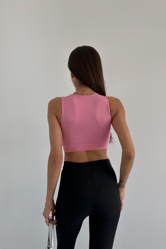 Halter Yaka Crop Pembe