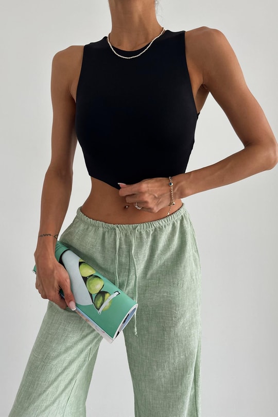 Halter Yaka Crop Siyah