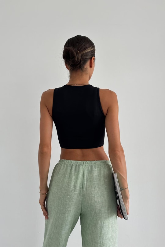 Halter Yaka Crop Siyah