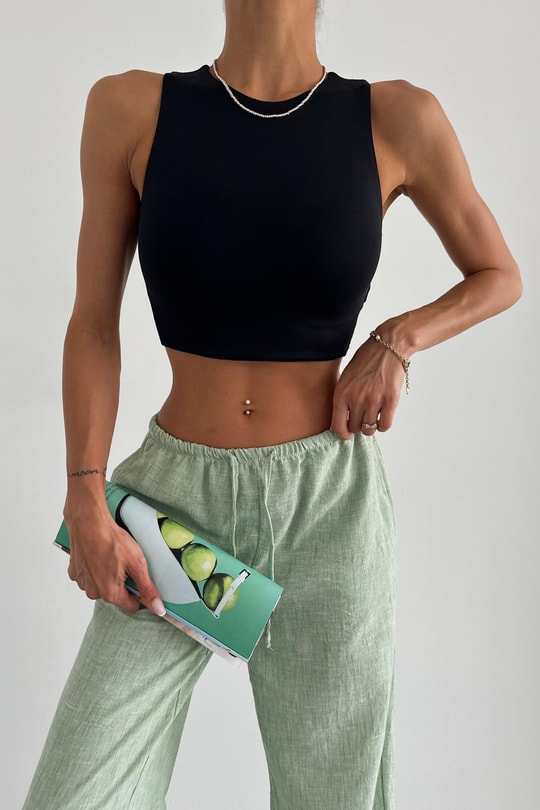 Halter Yaka Crop Siyah