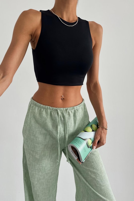 Halter Yaka Crop Siyah