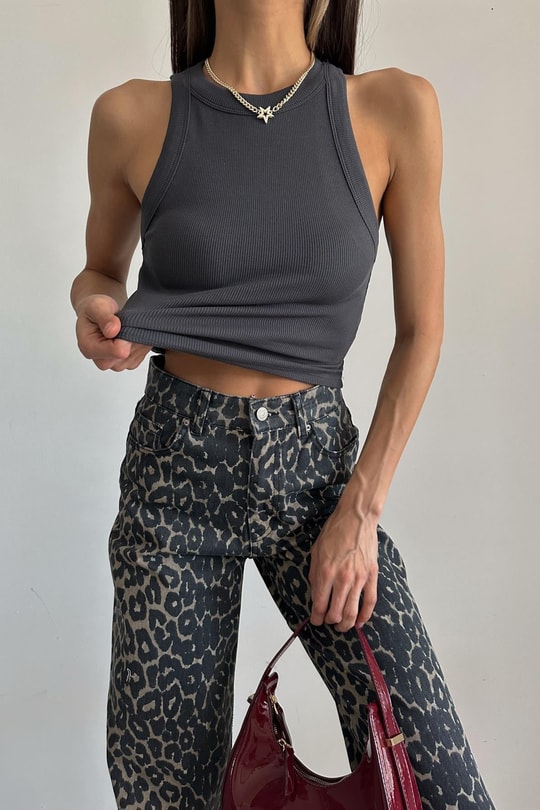 Halter Yaka Crop Top Antrasit