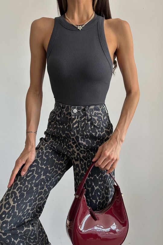 Halter Yaka Crop Top Antrasit