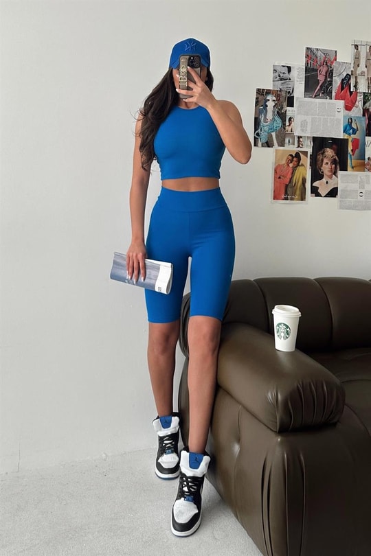 Halter Yaka Crop Top Mavi