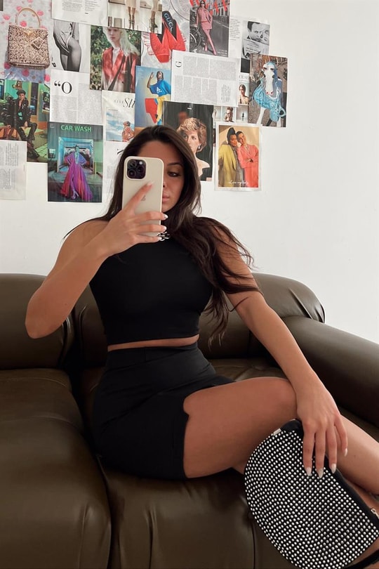 Halter Yaka Crop Top Siyah