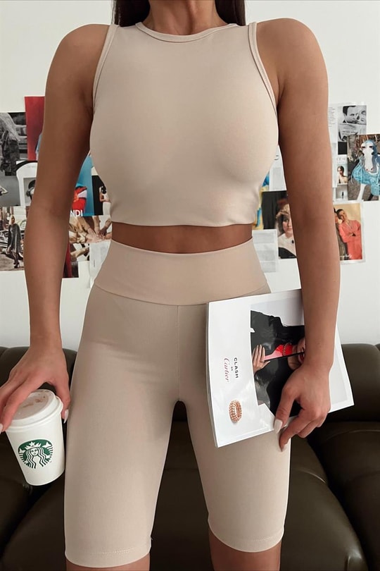 Halter Yaka Crop Top Taş