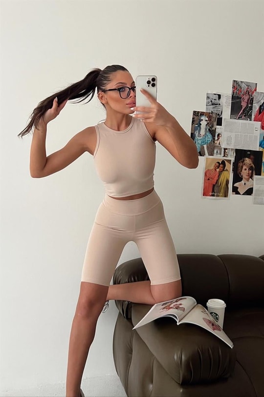 Halter Yaka Crop Top Taş