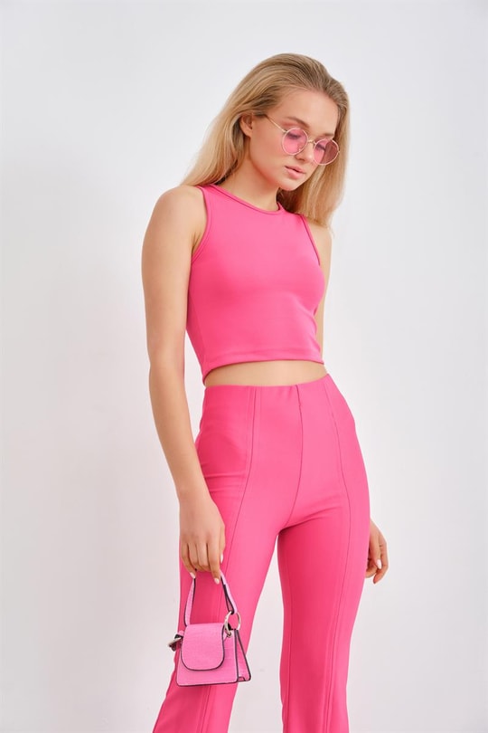 Halter Yaka Top Fuşya