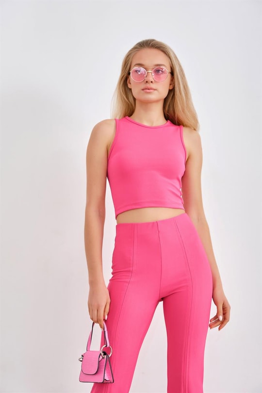 Halter Yaka Top Fuşya