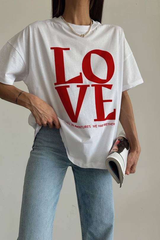 Harf Love Baskı Tshirt Kırmızı
