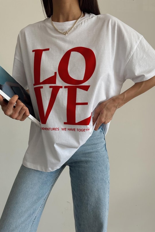 Harf Love Baskı Tshirt Kırmızı