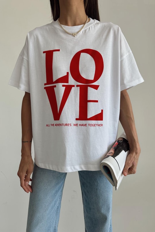 Harf Love Baskı Tshirt Kırmızı