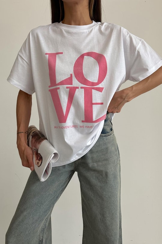 Harf Love Baskı Tshirt Pembe