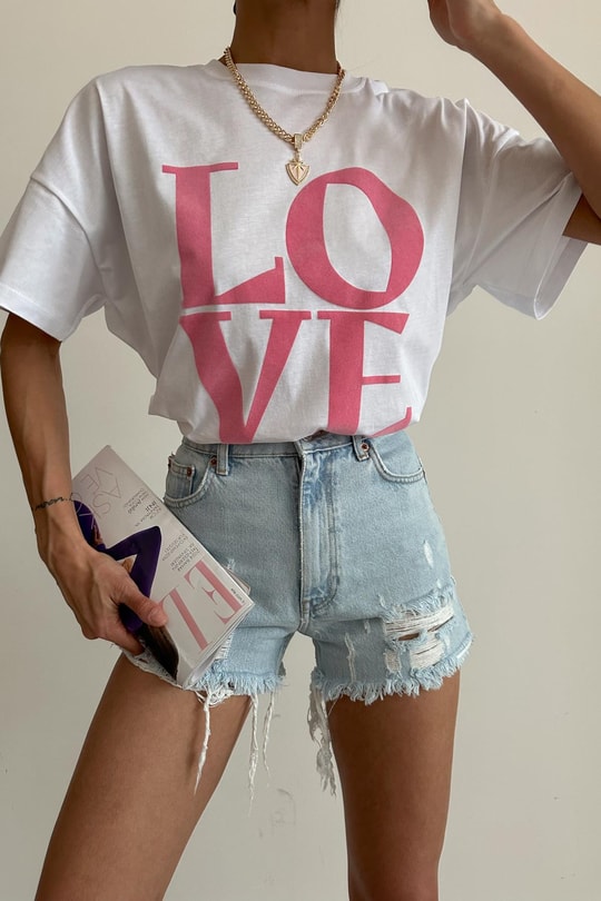 Harf Love Baskı Tshirt Pembe