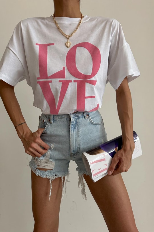 Harf Love Baskı Tshirt Pembe
