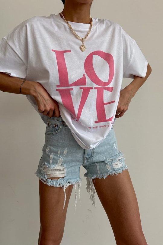 Harf Love Baskı Tshirt Pembe