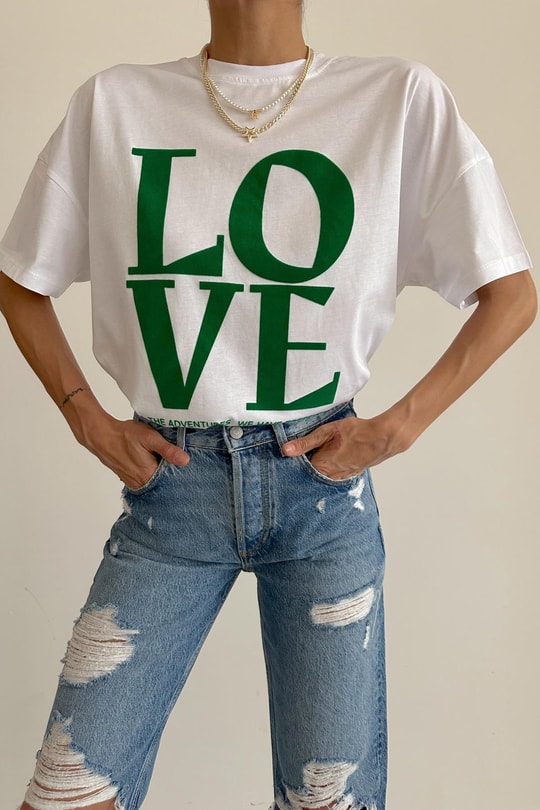Harf Love Baskı Tshirt Yeşil