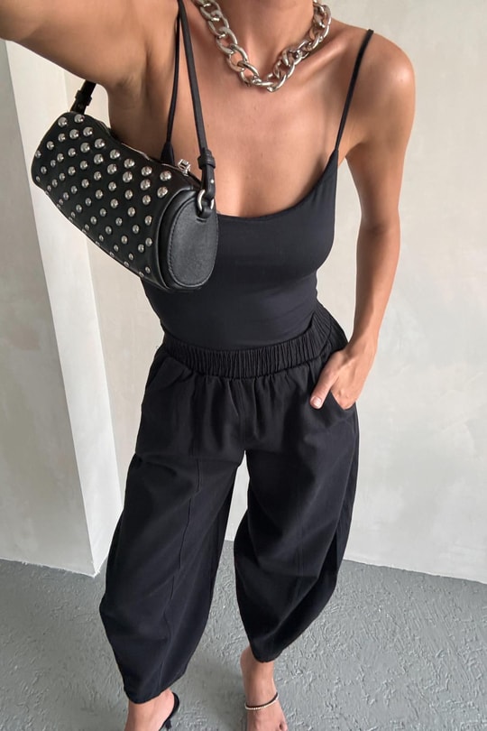 İp Askılı Bodysuit Siyah