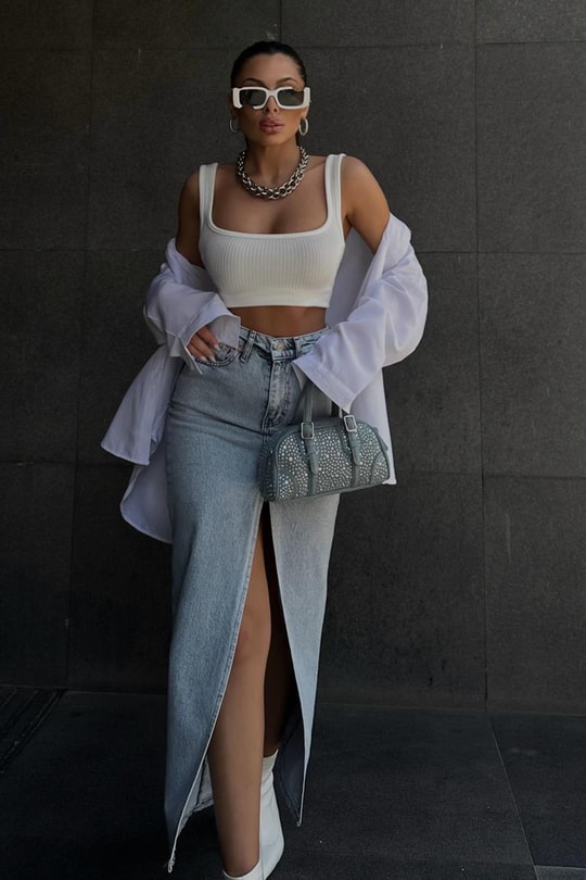 Kalın Askılı Crop Top Beyaz
