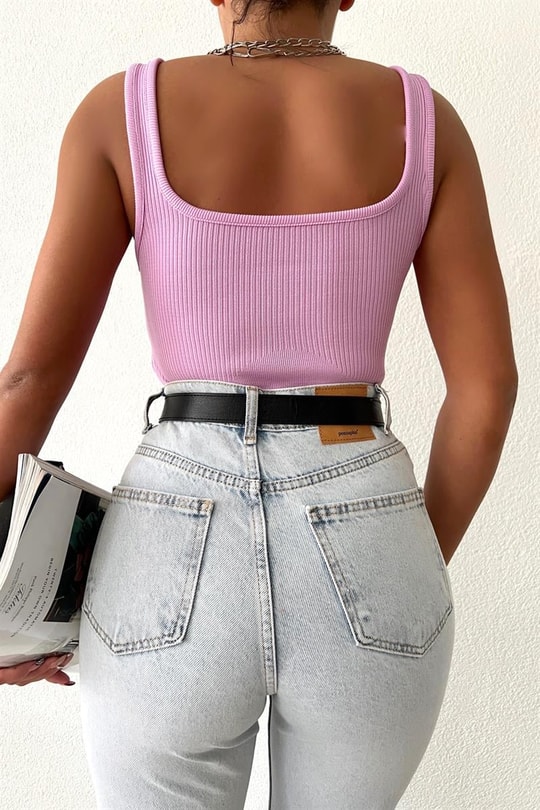 Kalın Askılı Crop Top Lila