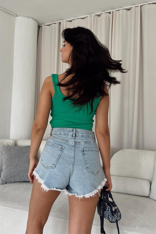 Kalın Askılı Crop Top Yeşil