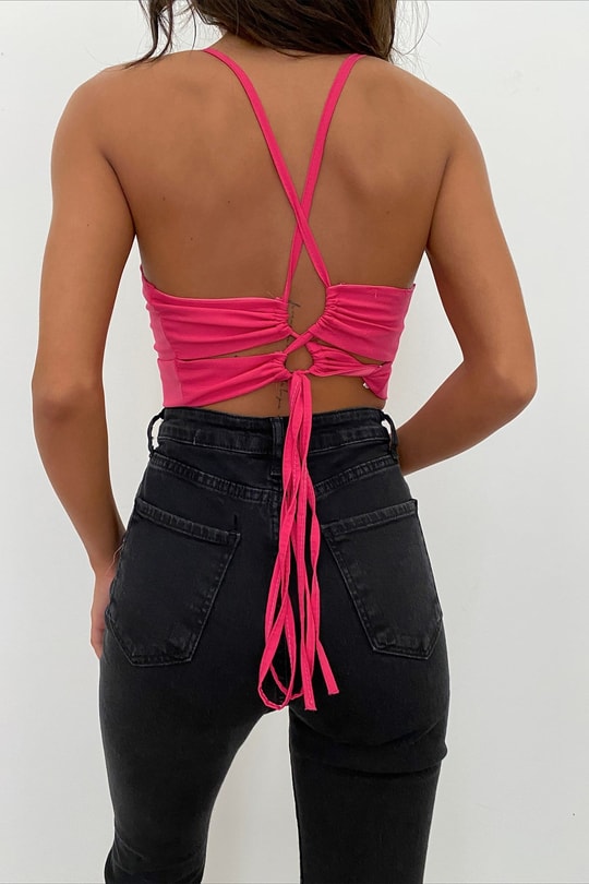 Kalp Yaka Crop Top Pembe