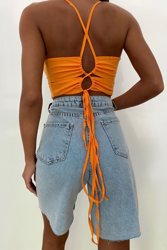 Kalp Yaka Crop Top Turuncu
